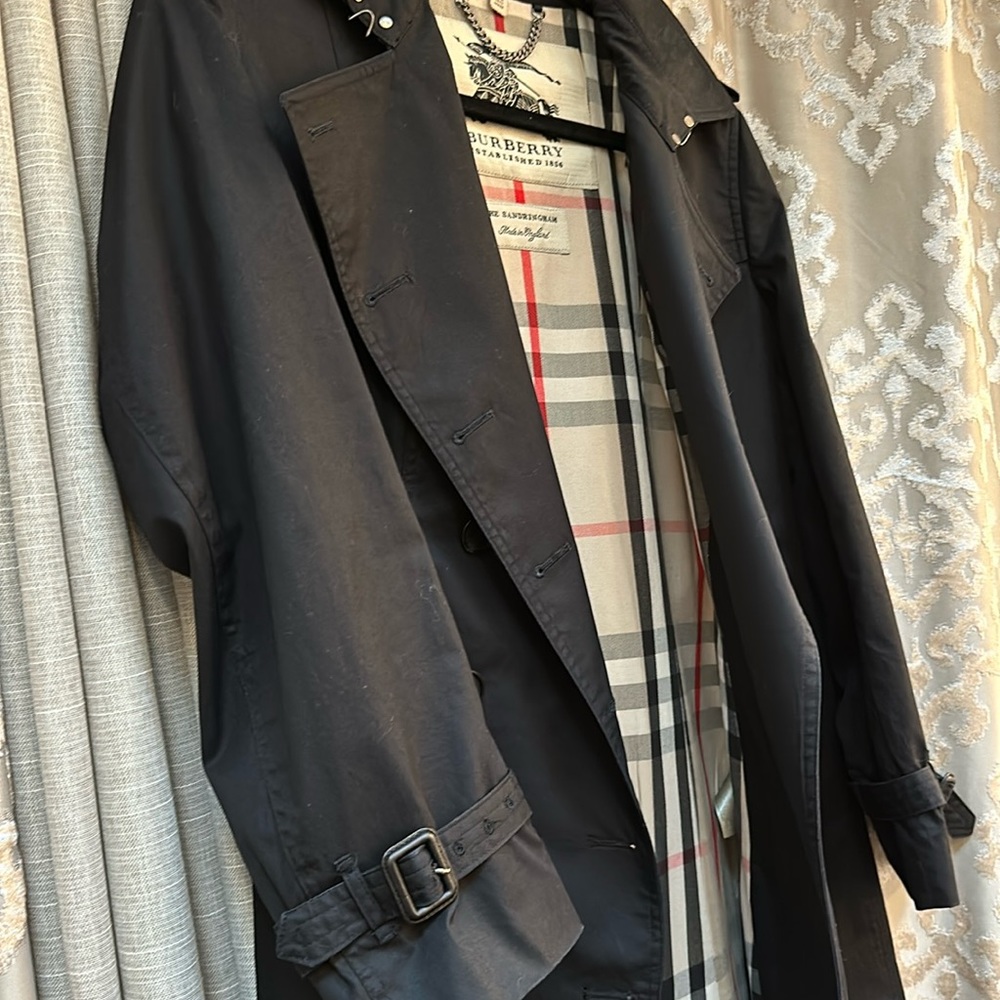 Burberry Black Double Breasted Hooded Trench Coat Size 10 - Picture 8 of 16